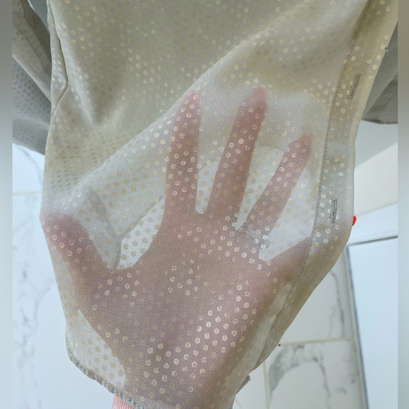 Sheer Dot Button Up Tie Blouse - Picture 4 of 4